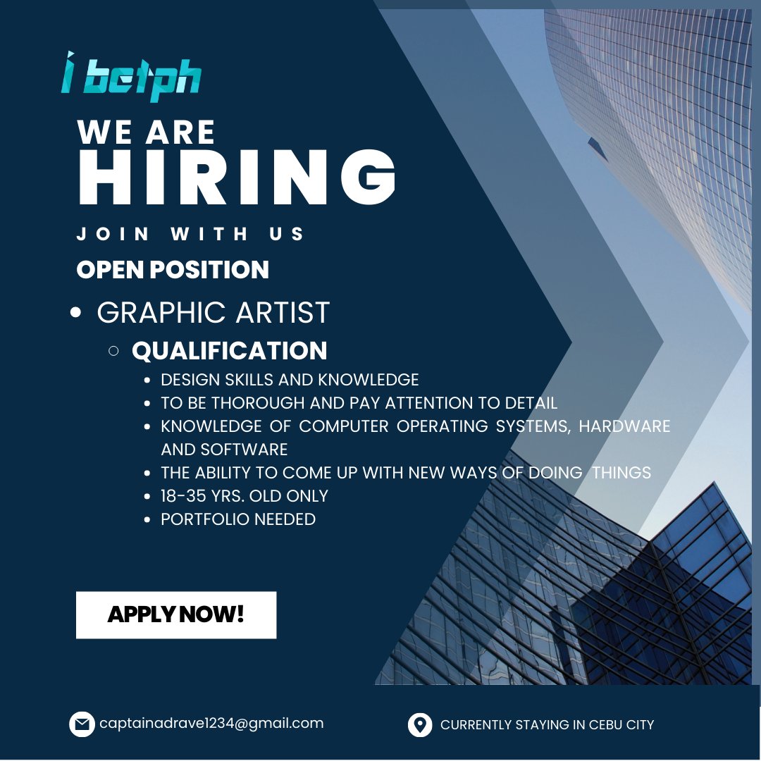 ibetph's tweet photo. WE ARE HIRING!

#iBetPH
#OnlineGaming
#CasinoGames
#BigWins
#MonthlyPromotions
#EasyCashIn
#EasyCashOut
#SecureGaming https://t.co/OklCS6M9sX
