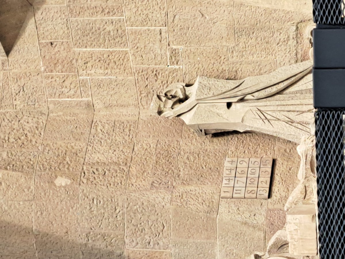 whistlepig7's tweet image. The magic number square on La Sagrada Familia. Adapted from Durer&apos;s Square, it repeats 10 and 14 to give totals of 33, rather than 34, the age Jesus was when he died. 310 combinations add up to 33, and it was invented in 1514, the bottom two numbers.
#Barcelona #architecturee&apos;s