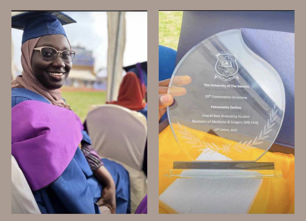Congratulations to my brilliant younger sister Dr. Fatoumatta Darboe for winning the Gold Medal 🥇 as the Overall Best Graduating Student from the School of Medicine, University of the Gambia. 
<a href="/UniOfGambia/">University of The Gambia</a> <a href="/unigamsa/">UNIGAMSA</a>