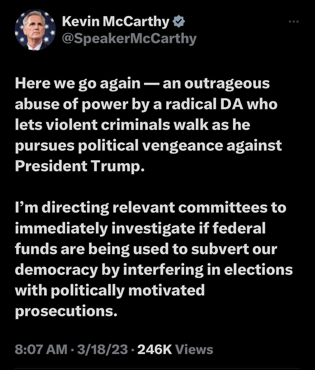 It can’t be overstated how dangerous this Tweet is. It’s the Speaker of the House completely disregarding the three INDEPENDENT branches of government—A declaration of war. This is VERY DIFFERENT than individual members of Congress supporting Trump. A watershed moment IMO.