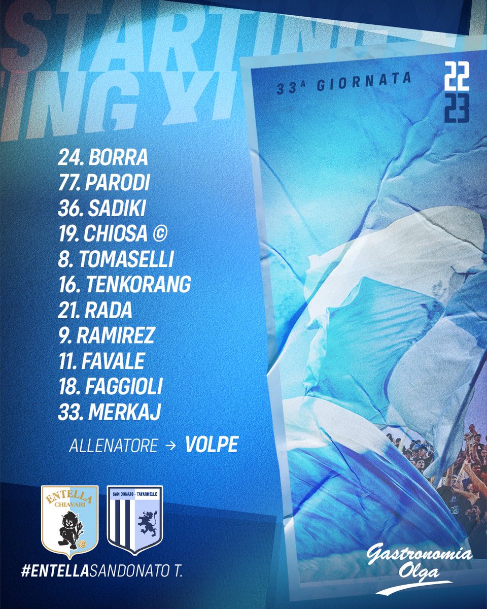⚽️ | FORMAZIONE

Gli 11 biancocelesti per il match con il San Donato Tavarnelle ⚪️🔵
#ForzaEntella #UnaSolaSquadra