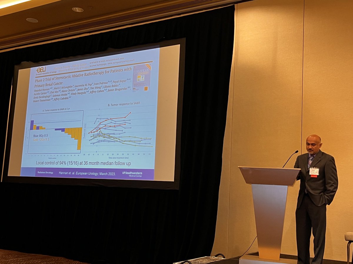 AdityaBagrodia's tweet photo. @UTSWUrology @UTSW_RadOnc collaborative trial of SBRT for localized #RCC and neoadjuvant SBRT for IVC thrombus pts @MDAndersonNews Banner Health symposium! Safe/feasible/+ efficacy signal! @ndesai2005 @DrSpratticus @EUplatinum #Raquib https://t.co/kDy5LebD8m