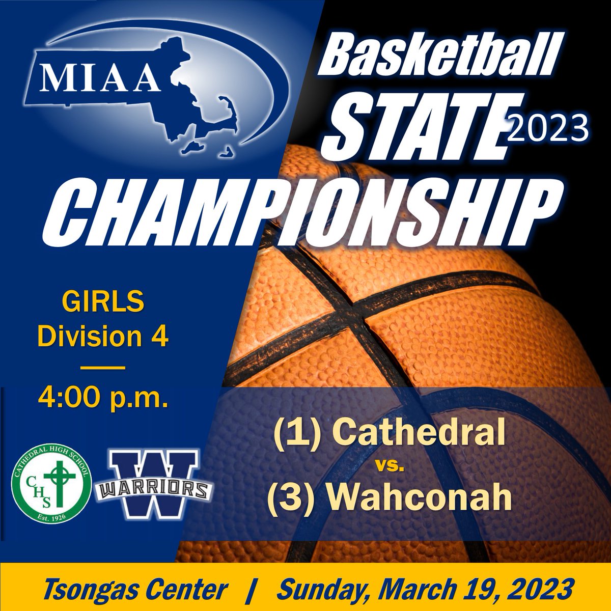 MIAA (@miaa033) on Twitter photo ๐ STATE CHAMPIONSHIP GAME DAY
<a href="/CHSBoston/">Cathedral High School Boston</a> <a href="/WRHSGoBlue/">Wahconah Athletics</a>
๐๐ Rosters/history: flipsnack.com/tpg2020/miaa-2โฆ
๐๏ธ Tickets: tsongascenter.evenue.net/cgi-bin/ncommeโฆ
๐ป Live stream: nfhsnetwork.com/events/miaa/gaโฆ
๐ฃ๐ฉโ๐ฉโ๐งโ๐ฆ Fan seating sections:
Cathedral (home): 116-120
Wahconah (away): 104-108 ๐ STATE CHAMPIONSHIP GAME DAY
<a href="/CHSBoston/">Cathedral High School Boston</a> <a href="/WRHSGoBlue/">Wahconah Athletics</a>
๐๐ Rosters/history: flipsnack.com/tpg2020/miaa-2โฆ
๐๏ธ Tickets: tsongascenter.evenue.net/cgi-bin/ncommeโฆ
๐ป Live stream: nfhsnetwork.com/events/miaa/gaโฆ
๐ฃ๐ฉโ๐ฉโ๐งโ๐ฆ Fan seating sections:
Cathedral (home): 116-120
Wahconah (away): 104-108