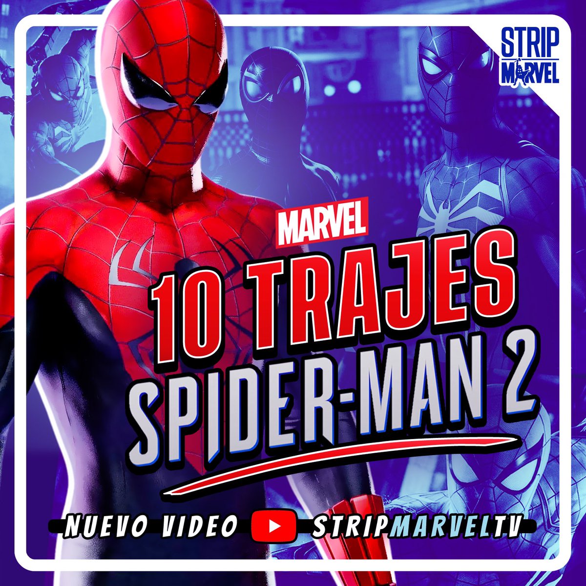 StripMarvel's tweet photo. 🚨NUEVO VÍDEO🚨 10 Trajes que quiero ver en la secuela del vídeojuego. 😍 https://t.co/uqYhGSXB2k #MarvelsSpiderMan2 https://t.co/4KfqY1lfbe