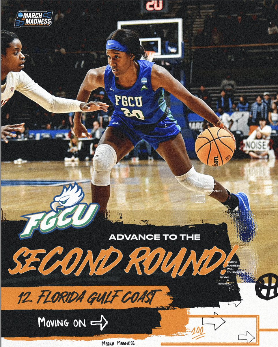 MarchMadnessWBB's tweet photo. The Eagles soar into the Second Round! 🦅

@FGCU_WBB takes their seat in the Second Round with a win over, 74-63

#MarchMadness https://t.co/tRo1mNn1QV