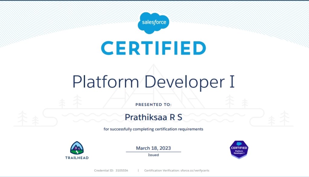 Prathiksaa_rs's tweet photo. Elated to share with all of you that I am now a certified platform developer. Happily adding my third certification #platformdeveloperI to Salesforce profile. Thanks to @trailhead / Trailhead by Salesforce for the excellent learning platform. @salesforce #learning #selflearning https://t.co/VywBwjzScS