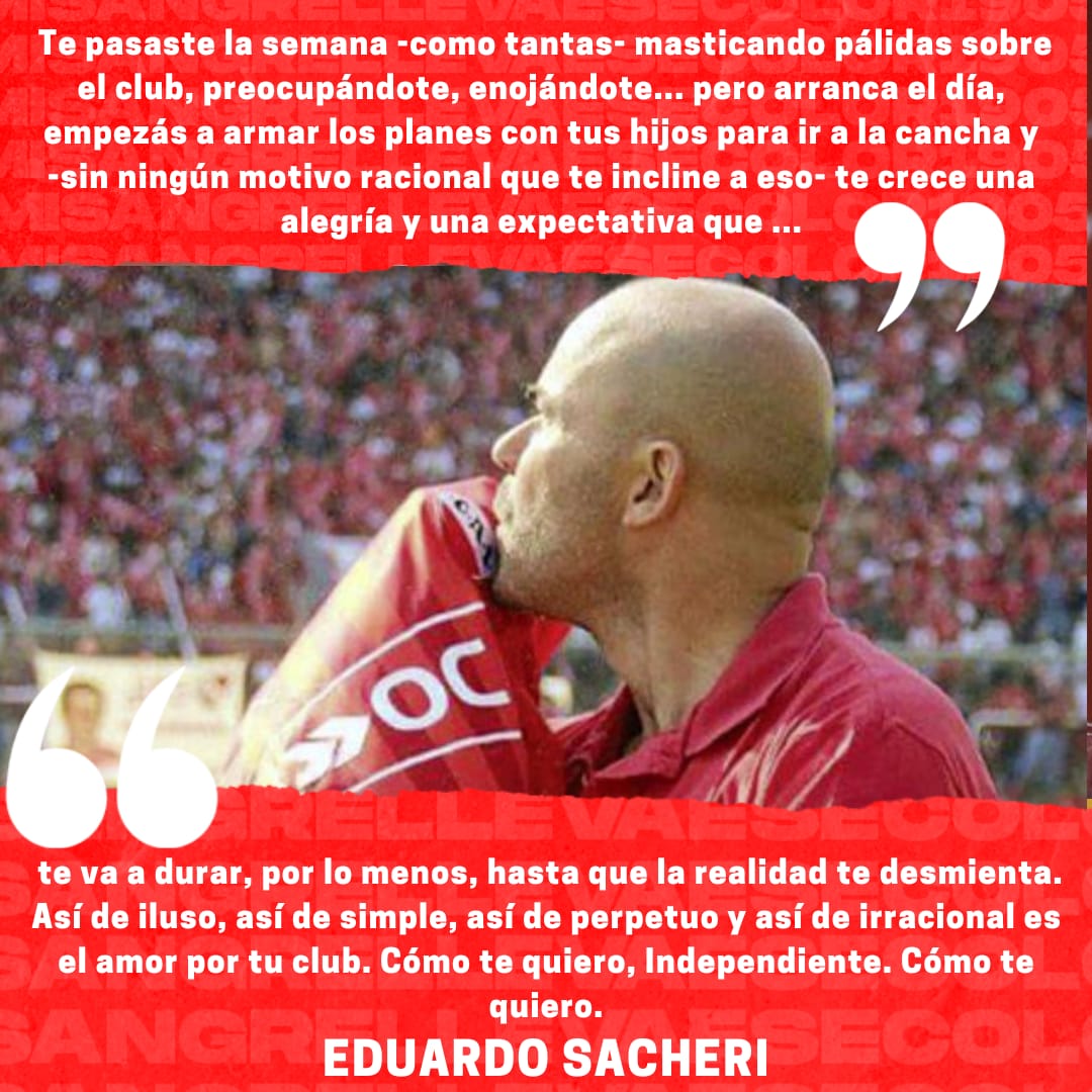 Cuanta verdad... Cuanta verdad... <a href="/eduardosacheri/">Eduardo Sacheri</a>...
🔴🤍🔴
<a href="/Independiente/">C. A. Independiente</a>
#Independiente 
#cai
#reydecopas 
#rojo
#TodoRojo