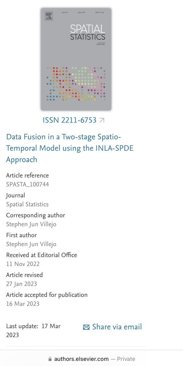 StephenJunV's tweet photo. Coming out in the Spatial Statistics journal very soon! The method has its primary application on spatial epidemiology.
We are now working on an extension of this work. The new application is close to my heart - Dengue PH and climate.
#bayesian
#phd
#phdlife
#spatialstats https://t.co/Z2t2JxcKga