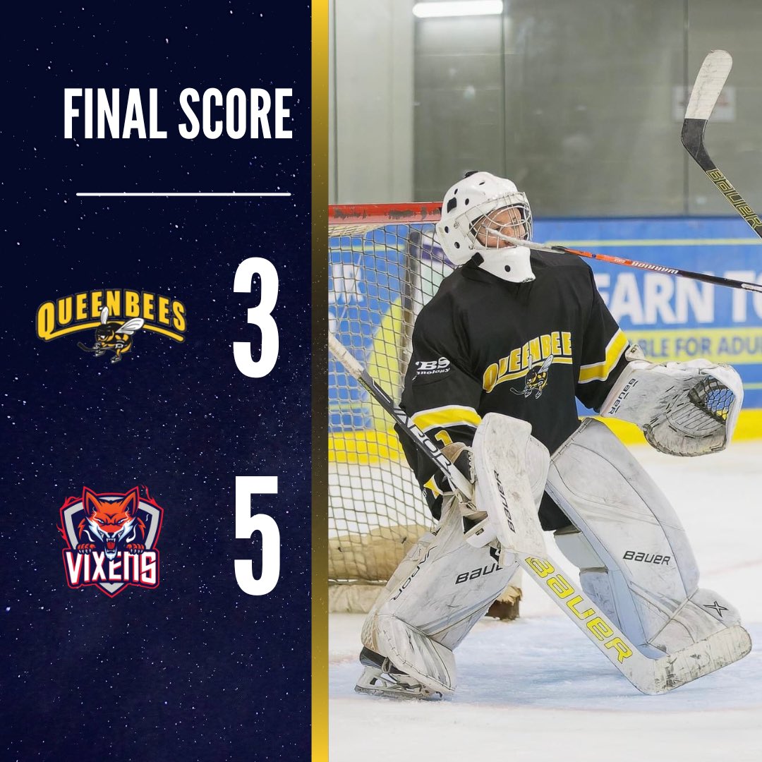 Final score on the road!
QB’s goals from Cartwright, Dadd and Lazarczuk.
Player of the game - Katy Dadd

#QueenBees | #WNIHLElite