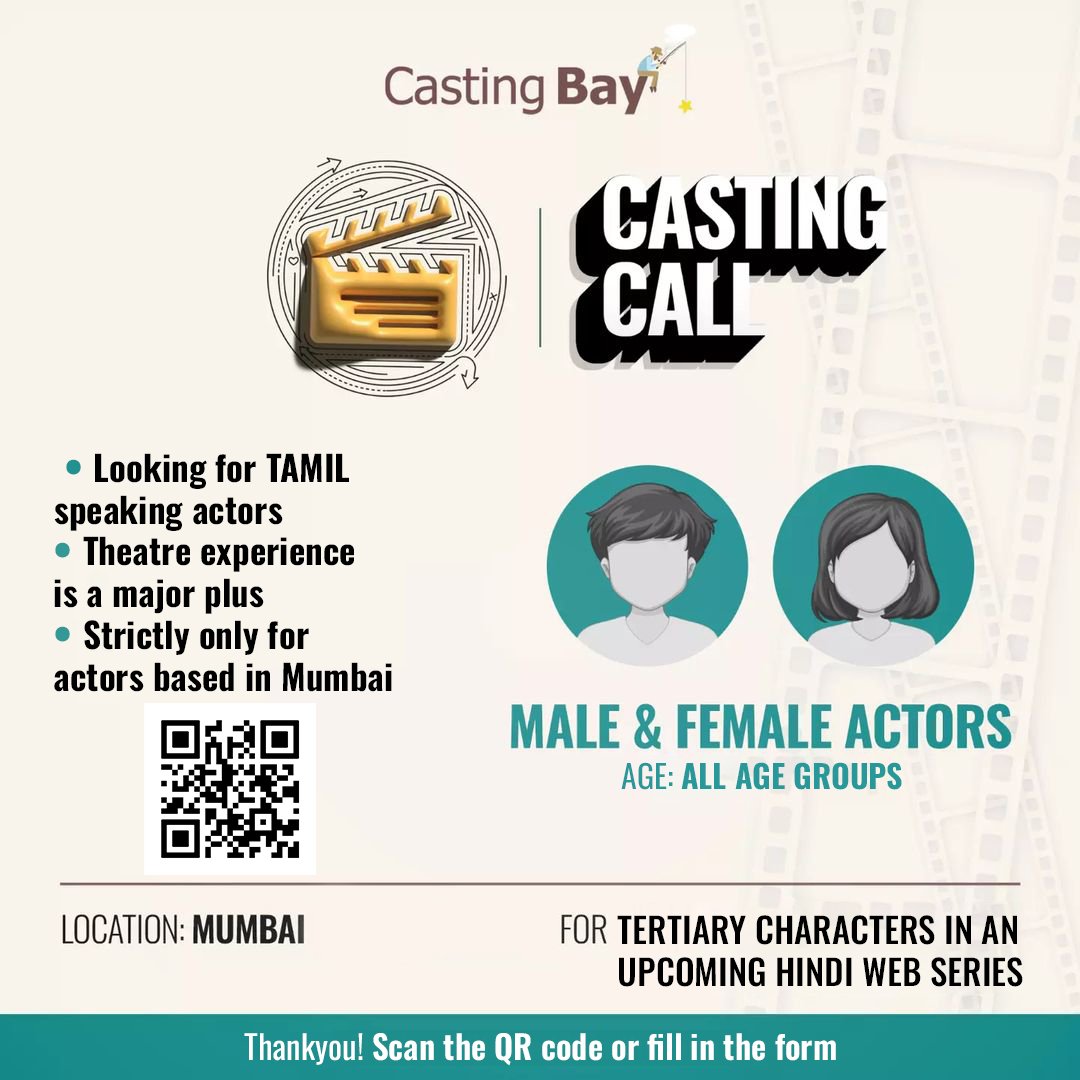 Please read the requirements carefully & fill in the form if you fit on the given LINK -forms.gle/vAtomaQM8ZAMWL… or scan the QR code, feel free to share it with anyone you think fits the part. Thank you!

#CastingBay #CastingCall #Casting #Actor #MaleActor #FemaleActress #Mumbai