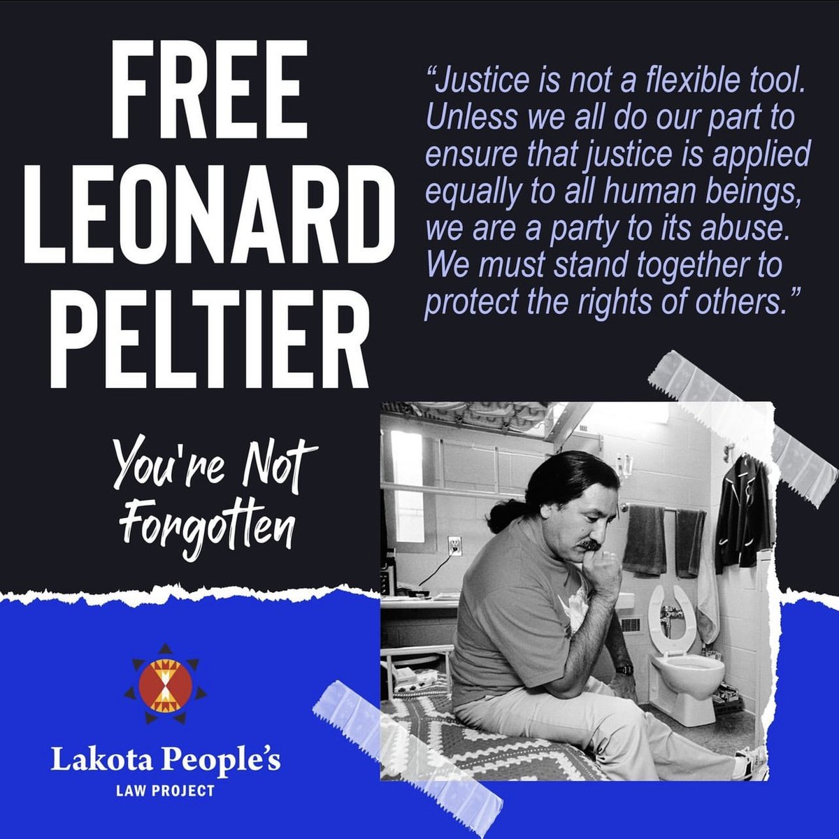 lakotalaw's tweet photo. Leonard Peltier's arrest, trial, sentencing &amp; imprisonment is a long travesty of indigenous justice - 47-years as a political prisoner we have to turn the heat up so he can finish his final days with family. 

Tell President Biden to free Leonard! https://t.co/XGWpDaEGLU https://t.co/Xdgh66TJo5
