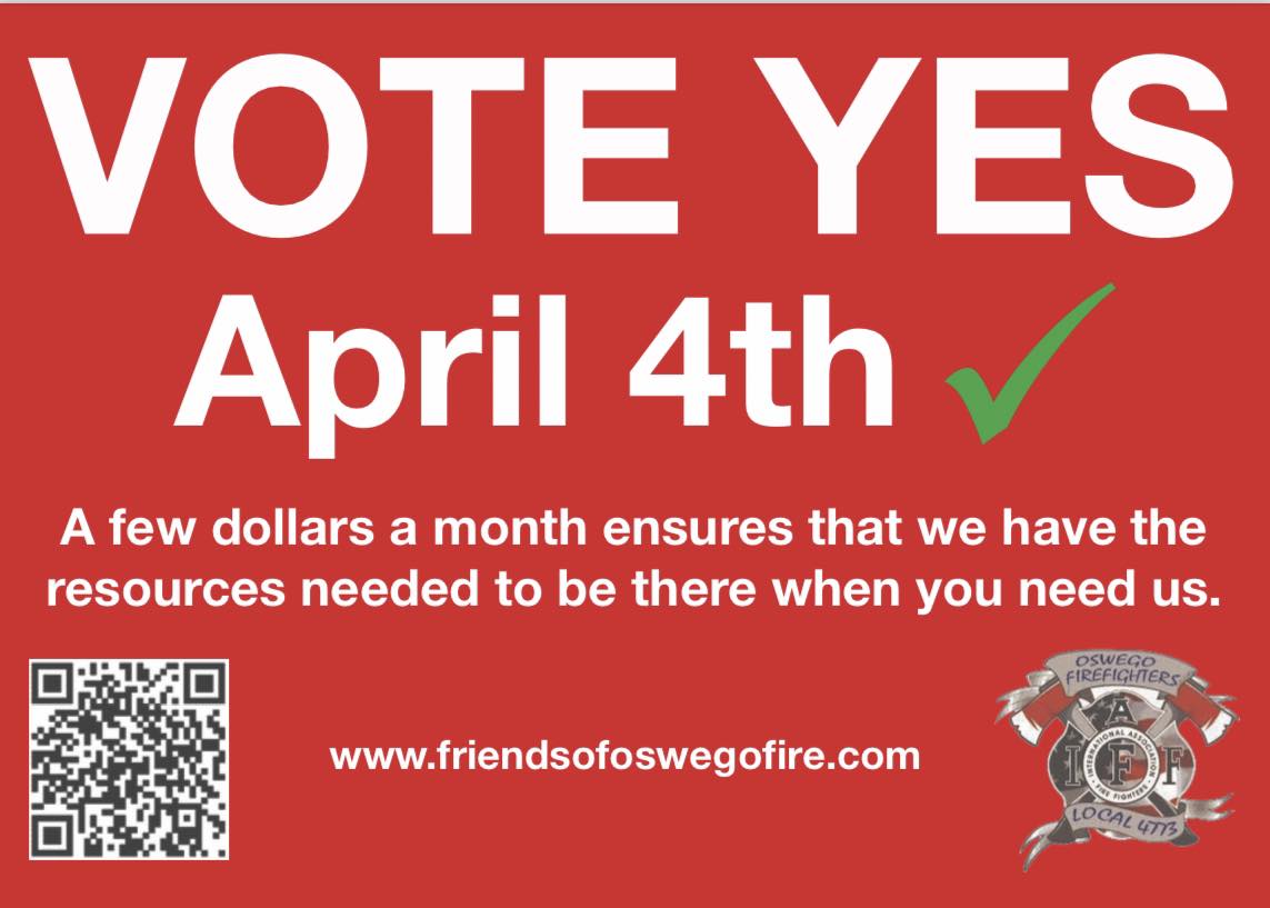 AFFI1935's tweet image. Oswego Firefighters Local 4773 out today fighting the cold talking to voters about their much needed bond referendum.