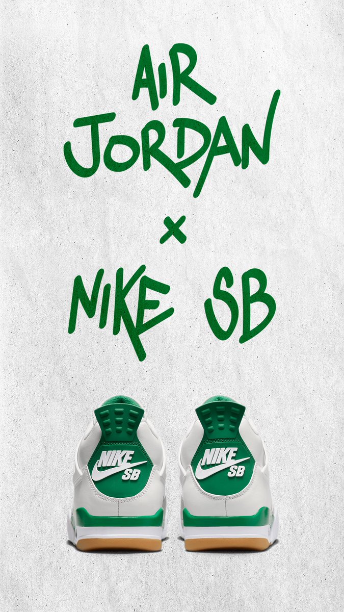 kickslounge's tweet photo. Release details for the Air Jordan 4 X Nike SB ‘Pine Green’: https://t.co/5oNPQqSZNA