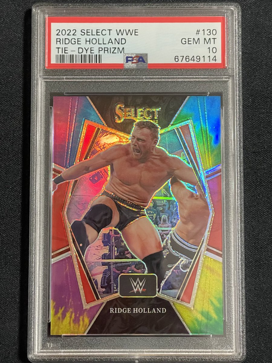 disneyworldtuna's tweet photo. It’s Fight Night! Ridge Holland 2022 Panini Select WWE Premier Level #130 Tie-Dye Prizm Parallel #25/25 PSA 10 Gem Mint! #WWE #RidgeHolland #PSA #PSA10 #Panini #PaniniAmerica #PaniniSelect #SelectWWE #FightNight @RidgeWWE https://t.co/aSrnNHMfKZ