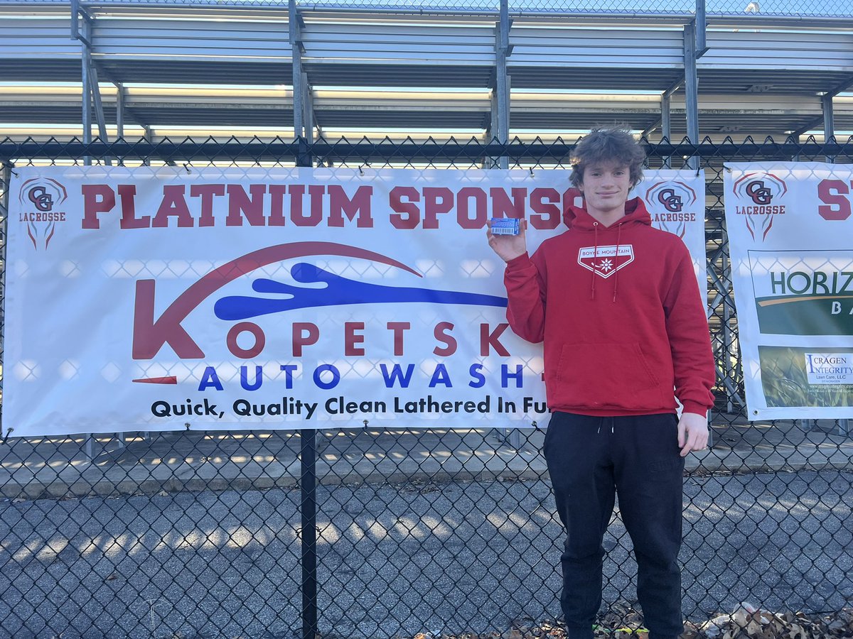 KWashClean's tweet photo. Congratulations to Michael Soderdahl for being chosen as CG Lacrosse Player Of The Week!   No, we didn’t make the sign. Yes, we know how to spell platinum. 😂 https://t.co/fcOWogDIM1