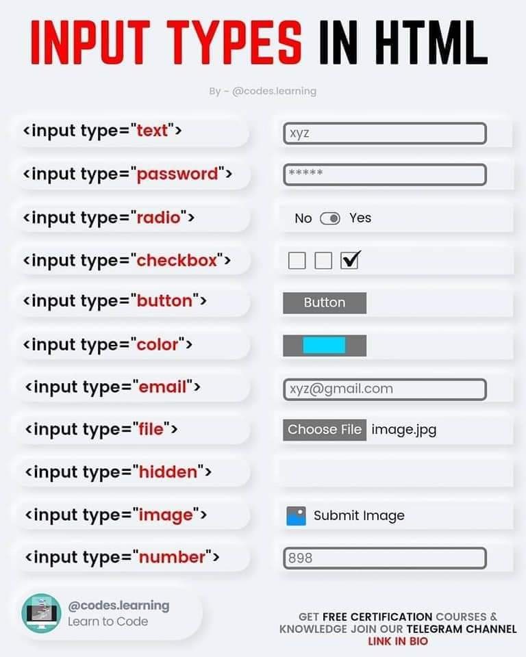newlogia_'s tweet photo. هولا الصور توضح جميع انواع input في html https://t.co/OdCHGxBUJh