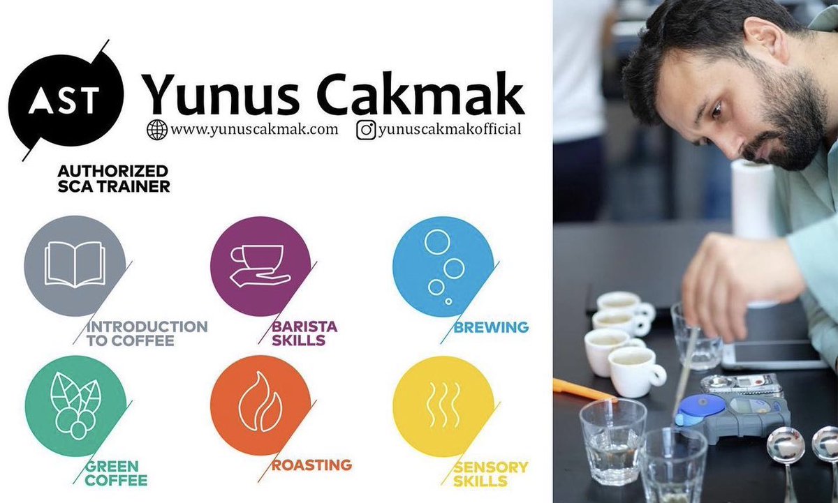 AST Authorized Sca Trainer
Kahve Uzmanı Yunus Çakmak
<a href="/SpecialtyCoffee/">Specialty Coffee Association</a> 

Coffee Skills Programı Eğitim Modüllerimiz

Eğitim Modüllerimiz 👇🏽
Intro to Coffee =Kahveye Giriş 
Barista Skills =Foundation /Intermediate 
Brewing =Foundation / Intermediate 
Green Coffee =Foundation /