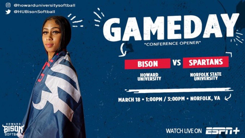 We are officially starting conference play!! 🙌🏽🙌🏽
Stream today’s games on ESPN+ at 1pm and 3pm 🦬🥎
#gobison #howarduniversitysoftball