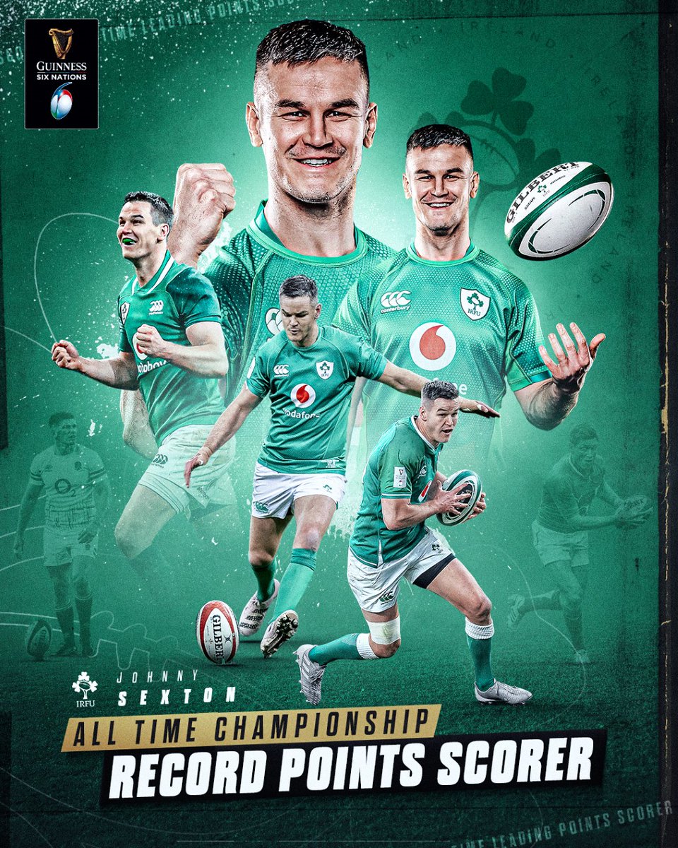 RECORD BREAKER 🎯

Johnny Sexton becomes the all-time men's points leader in championship history 🐐

#IREvENG | #GuinnessSixNations | <a href="/IrishRugby/">Irish Rugby</a>