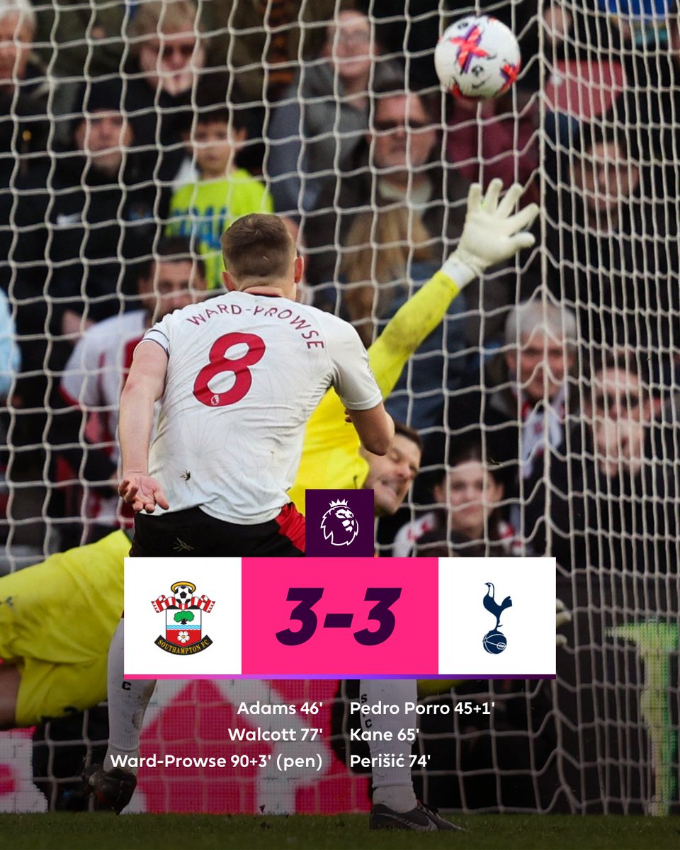 FULL-TIME Southampton 3-3 Spurs 

A back-and-forth encounter sees Southampton save a point late on

#SOUTOT