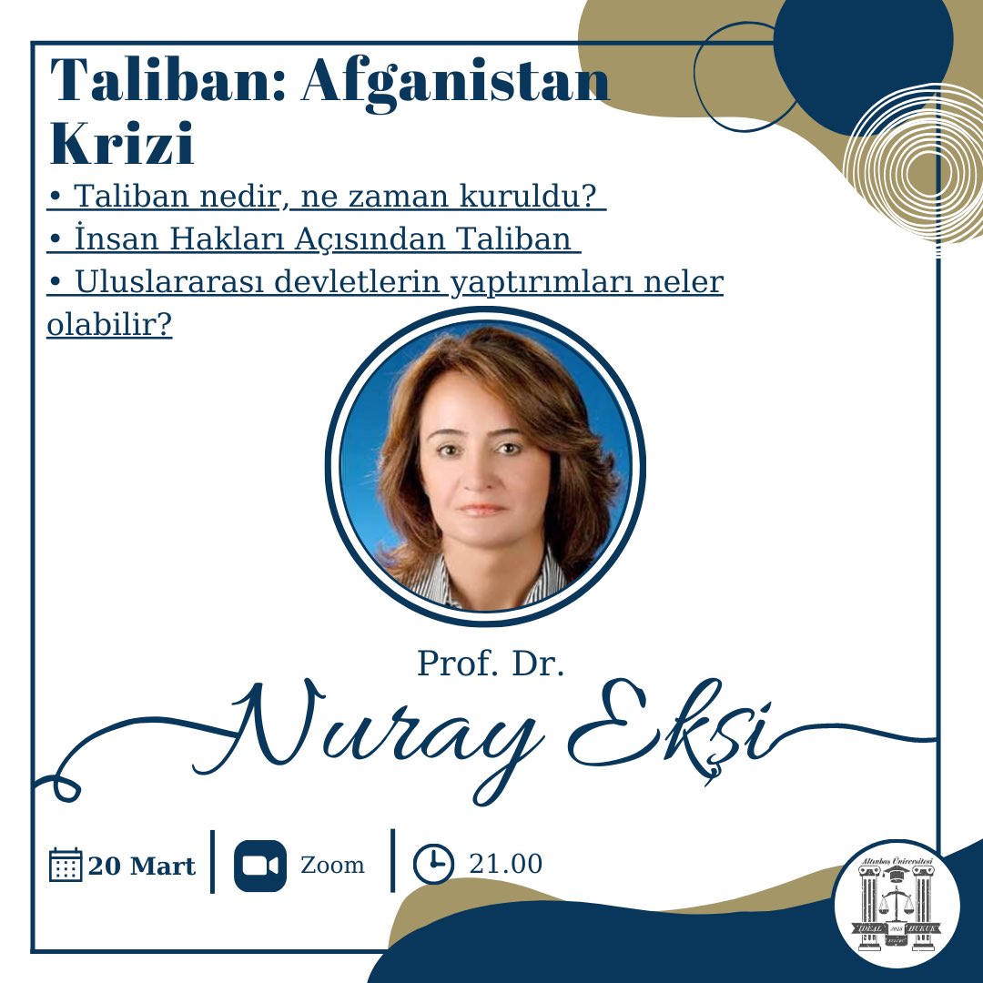 altinbasideal's tweet photo. Sevgili İdeal Hukuk üyeleri,✨

Taliban konusu üzerinde farkındalığı arttırmak adına düzenlendiğimiz bir seminer ile karşınızdayız. 

@ProfNurayEksi 

#idealhukuk #taliban #seminer #hukuköğrencisi #altınbaşüni https://t.co/S1Y8wrox3p