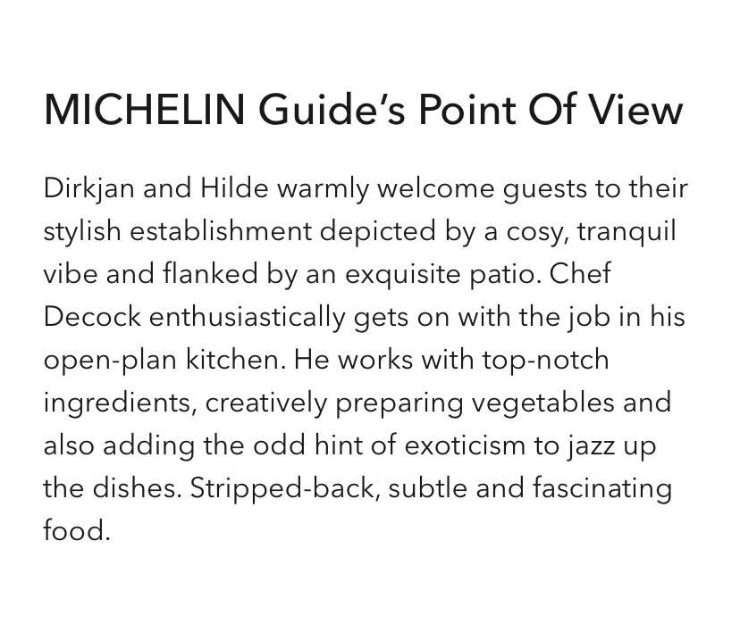 Thx <a href="/MICHELINgidsBNL/">Guide MICHELIN Gids</a> for the nice review. #michelinguide #finedining #gastronomie <a href="/8500Kortrijk/">Stad Kortrijk</a>
