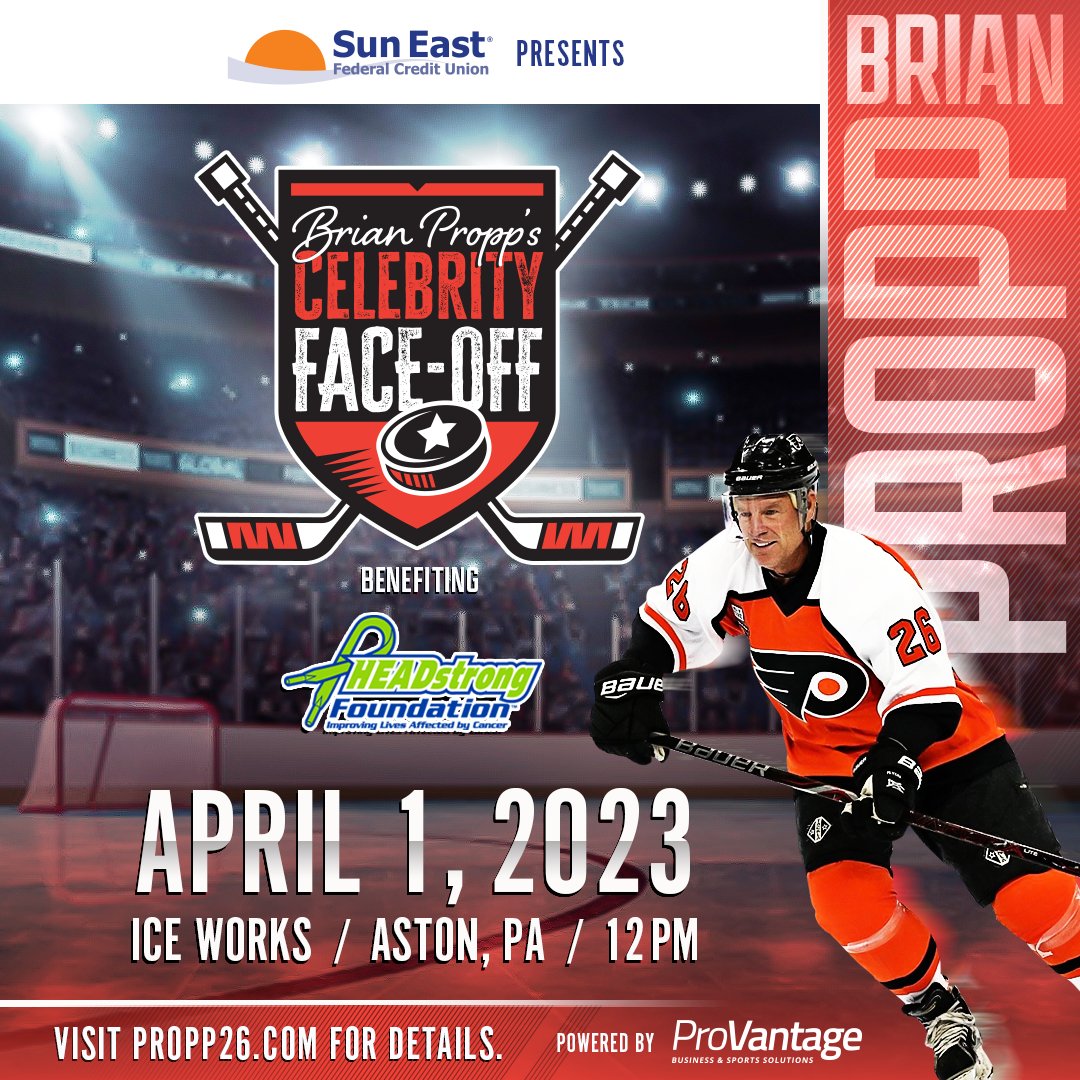 Brian Propp (@guffaw26) on Twitter photo I'm excited to announce the Brian Propp Celebrity Faceoff Presented by <a href="/suneastfcu/">Sun East Federal Credit Union</a> on Saturday, April 1st 2023 - Noon at <a href="/IceWorksComplex/">IceWorks</a> in Aston, PA. This event will benefit the <a href="/HEADstrongFnd/">HEADstrong Foundation</a>. Get Tickets - propp26.com I'm excited to announce the Brian Propp Celebrity Faceoff Presented by <a href="/suneastfcu/">Sun East Federal Credit Union</a> on Saturday, April 1st 2023 - Noon at <a href="/IceWorksComplex/">IceWorks</a> in Aston, PA. This event will benefit the <a href="/HEADstrongFnd/">HEADstrong Foundation</a>. Get Tickets - propp26.com