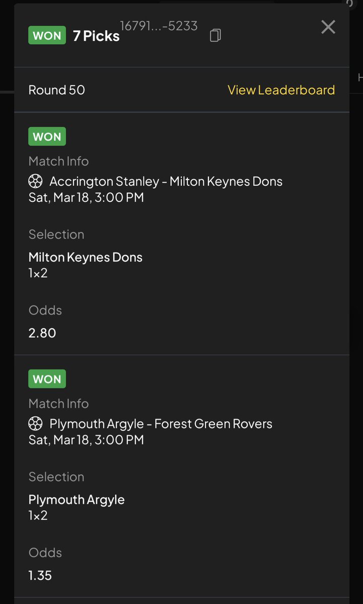 MarkSlocombe3's tweet photo. ACCA No 2 is a winner, with a massive 211/1 BOOM! Place on $BetU #EarnU platform https://t.co/npscRlrXEF