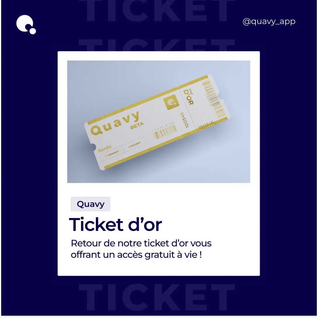 Quavy_fr's tweet photo. Le ticket d’or fait son grand retour ! ✨

🏆 On vous offre un accès gratuit à la plateforme à vie

🎟️ Inscrivez-vous gratuitement à notre beta pour participer et gagner un ticket d'or :
https://t.co/AVu6PZ03OJ

🎬 Créez vos clips Twitch et partagez-les sur les réseaux s… https://t.co/9b2LrB97H8