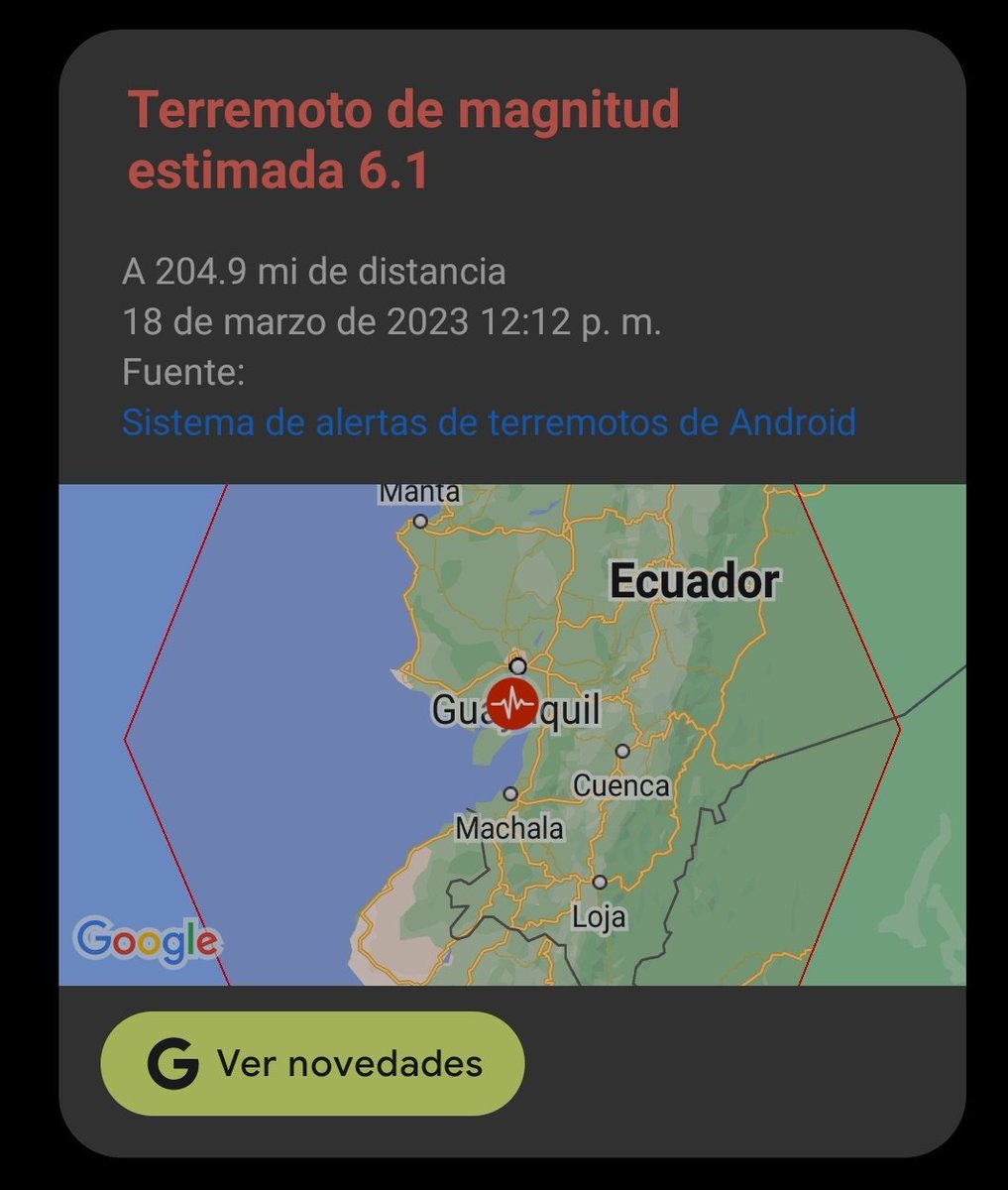Daniel_F17's tweet photo. Impresionante como las alertas de terremotos de #google y #android, informaron de un sismo en otra localidad, para que puedas prepararte con antelación en tu zona. https://t.co/xUJ3aueOiV