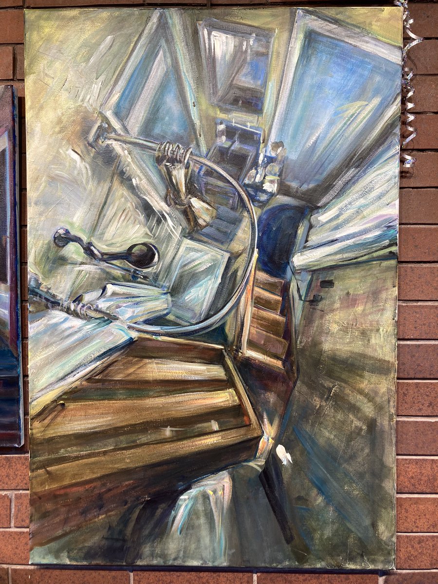 elaphrornis's tweet photo. Came to the other place Mrs W’s LaGuardia #LaGuardiaHighSchool aka #FameSchool for a performance of The Merry Widow operetta & took a moment to admire the amazing paintings on display. These are by Emma Li @ema11xd on Instagram. https://t.co/igqxxHPu94