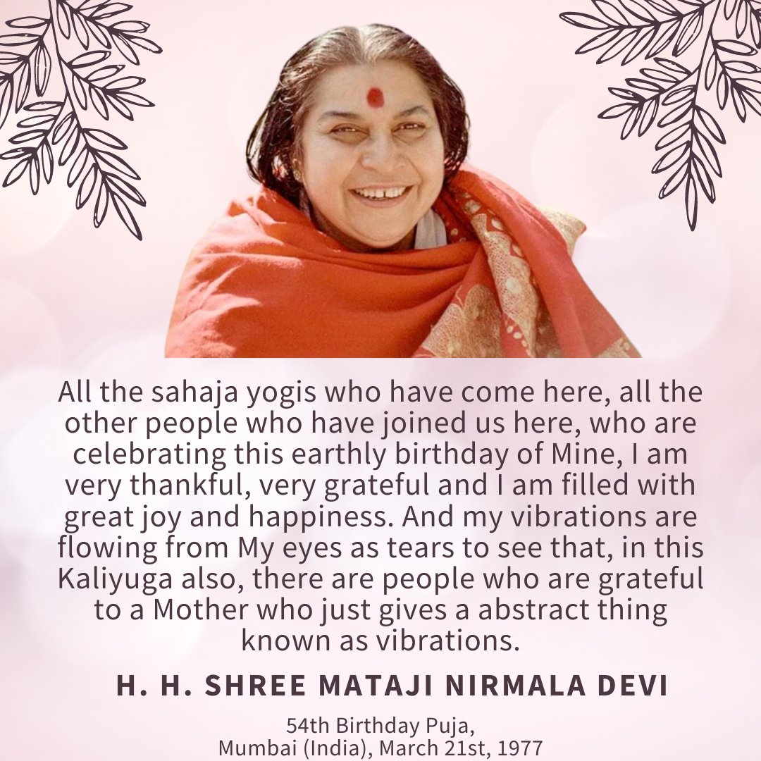 EnlightenedSpi4's tweet photo. Jai Shree Mataji
https://t.co/KRt2hvIvmj
All the sahaja yogis who have come here,all the other people who have joined us here,who are celebrating this earthly birthday of Mine,I am very thankful,very grateful and I am filled with great joy and happiness
Shree Mataji Nirmala Devi https://t.co/PzcZxydTBN