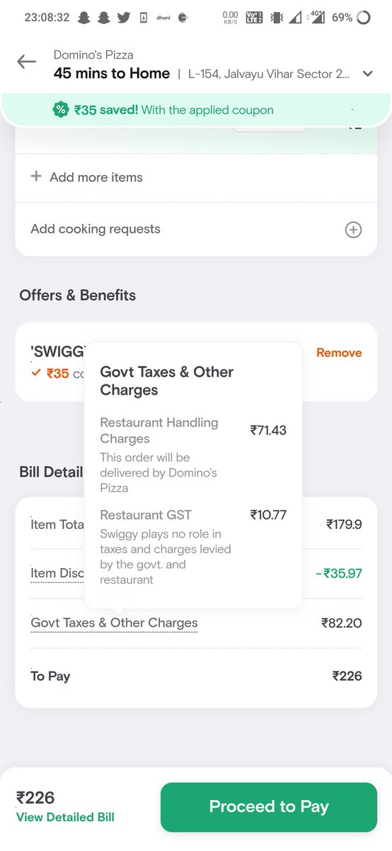 prat79d's tweet photo. @Swiggy @SwiggyCares 
What is this... you taking 71 handling charge
..we are look like fool.. https://t.co/yYRu2vMvPa