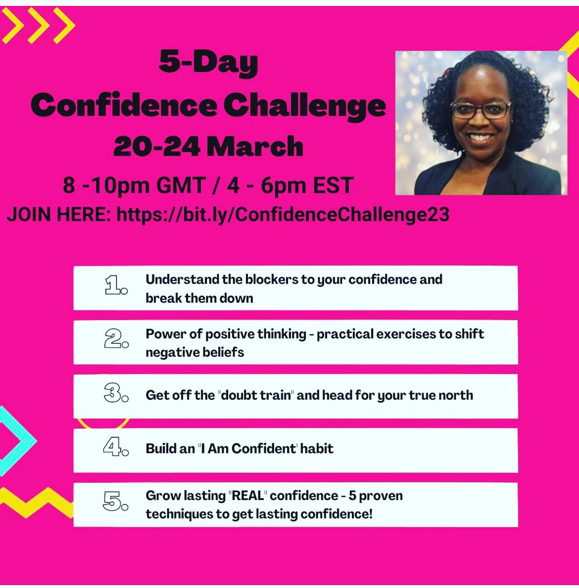 CommsLeadBham's tweet photo. *UPDATE*The 5-Day Unstoppable Confidence Challenge is starting Monday 20 March. The investment was £297, but join before Midnight Sunday 19 March it'll only be £97!!! So, which Mompreneurs do you know would benefit from a greater success blueprint? LINKTREE LINK IN MY BIO to join https://t.co/PO98ZT7jKV