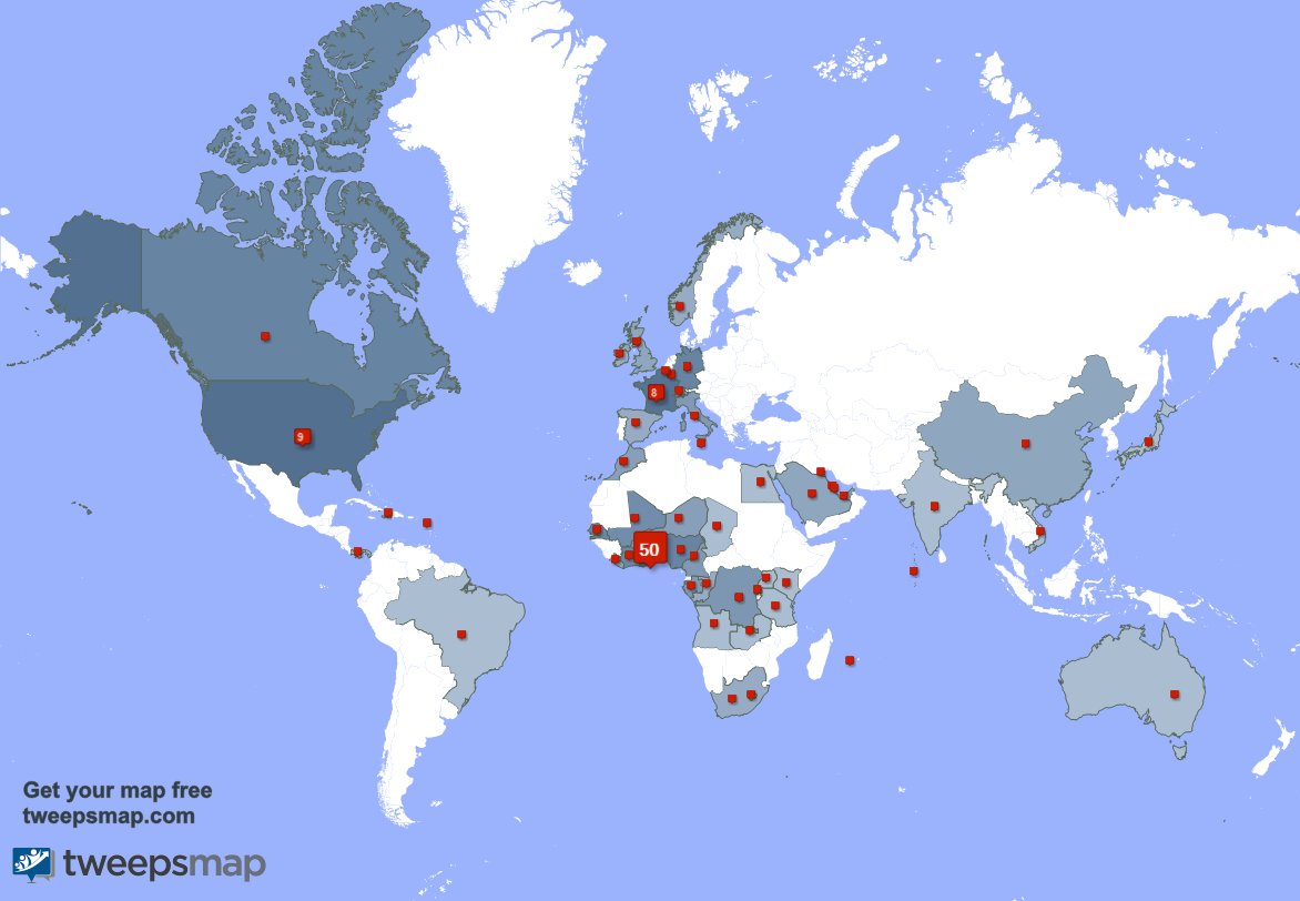 I have 4 new followers from Togo last week. See tweepsmap.com/!togoenmarche