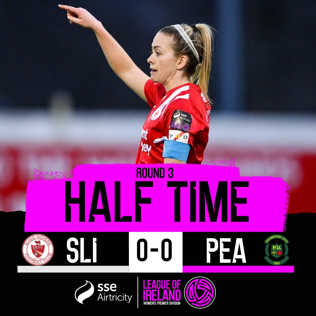 LoiWomen's tweet photo. HT | Scoreless at the break between Sligo Rovers and Peamount United.

#SLIPEA | https://t.co/sUht8CZ1IG https://t.co/K8Mz6wx4E8