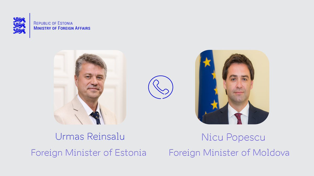 UrmasReinsalu's tweet photo. I had a call w/ my good colleague @nicupopescu. 

We discussed situation in #Moldova🇲🇩 &amp; their dedicated &amp; steadfast course towards #EU🇪🇺 membership.
I reiterated 🇪🇪´s strong support to 🇲🇩´s sovereignty &amp; readiness to aid their goals at the #FAC next week. https://t.co/ws8AFksHhC