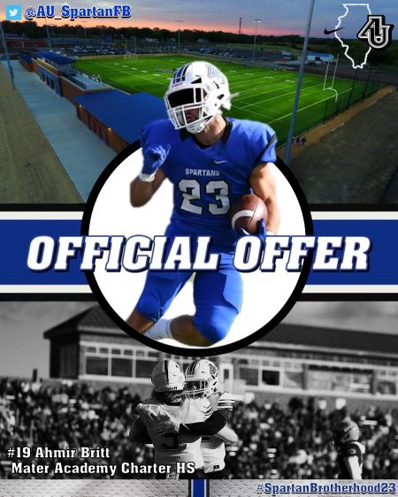 AhmirBritt0119๐ญ๐น (@akbritt0119) on Twitter photo Honored and grateful to have received an offer from Aurora University <a href="/AU_SpartanFB/">Aurora University Football</a> <a href="/DonBeebeNFL/">Don Beebe</a> <a href="/AUCoachZim/">J.T. Zimmerman</a> Honored and grateful to have received an offer from Aurora University <a href="/AU_SpartanFB/">Aurora University Football</a> <a href="/DonBeebeNFL/">Don Beebe</a> <a href="/AUCoachZim/">J.T. Zimmerman</a>