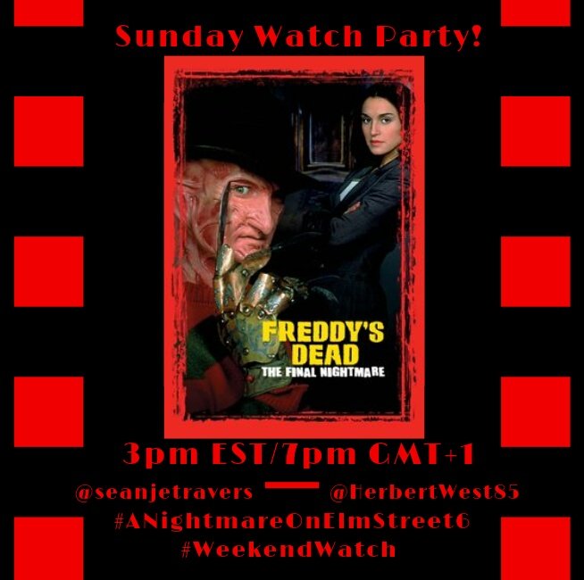 This Sunday at 3pm EST/7pm GMT+1 join us as we finish our A Nightmare on Elm Street double feature! 

#ANightmareOnElmStreet5
#ANightmareOnElmStreet6
#WeekendWatch 
#MutantFam 
#HorrorCommunity