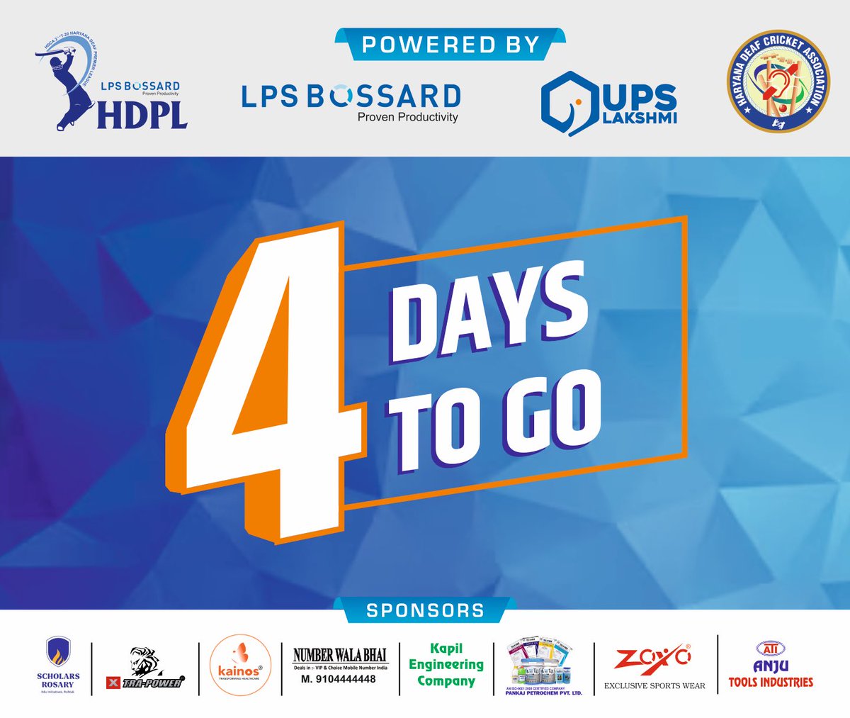 DeafHaryana's tweet photo. 4 days to go for HDCA 2nd Haryana Deaf Preimer League 

#lpsboosard #ScholarsRosary #xtrapowertools #kaions #numberwalabhai #kapiarora #IndianDeafCricketAssociation #PremierLeague #hca @RajeshJain35 @GugnaniRavi @XtraPowerTools @indian_deaf @dcciofficial https://t.co/gyYY2V7CUn