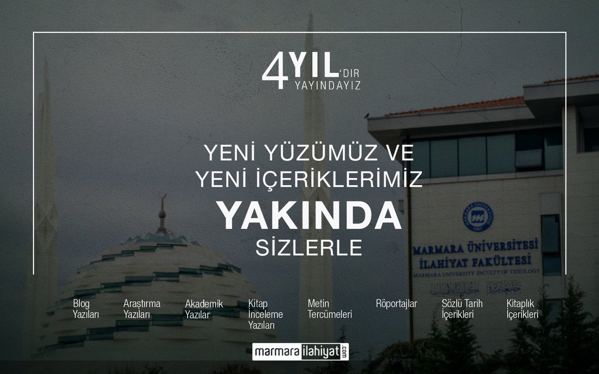 4 Yıldır Yayındayız!

Yeni yüzümüz ve Blog Yazıları, Araştırma Yazıları, Akademik Yazılar, Kitap İnceleme Yazıları, Metin Tercümeleri, Röportajlar, Sözlü Tarih İçerikleri, Kitaplık İçerikleri ve birbirinden farklı yeni projeler yakında sizlerle.

#marmarailahiyat