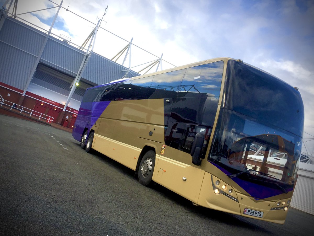 WrightsCoaches's tweet image. 🟢🟡 0-0 away at Stoke… 
Which means the undoubted highlight of the day for some fans is travelling on this absolute beast…⚽️ #NCFC #OTBC #Yarmy