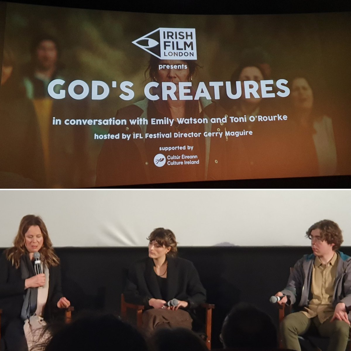 MLKster's tweet photo. 'God's Creatures' (#SaelaDavis, #AnnaRoseHolmer; Ireland/UK)
Actors #EmilyWatson, #ToniORourke & co-writer (with #FodhlaCroninOReilly) #ShaneCrowley discuss the film following an #IrishFilmLondon preview screening at #PicturehouseCentral...
---
#GodsCreatures https://t.co/d2dn6T77XV