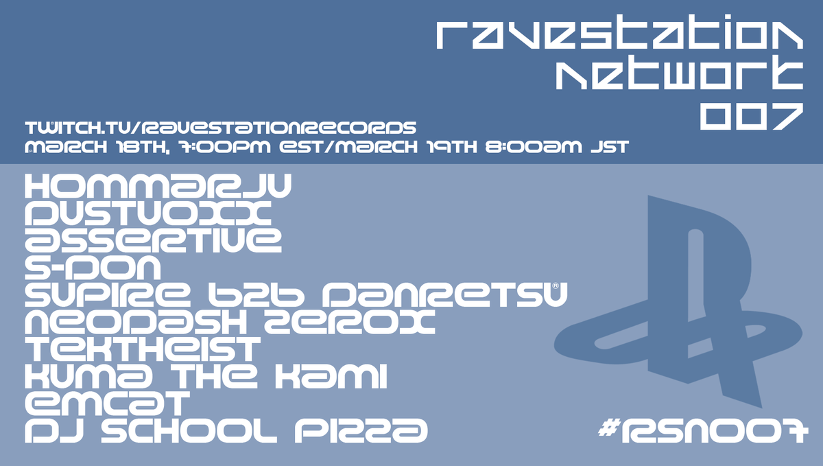 ravestationrec's tweet photo. RaveStation Network 007 starts in about 4 and a half hours at 7:00PM EDT / 8:00AM JST!
Come join us and listen to some great music! #RSN007 https://t.co/kq0Q877fNW