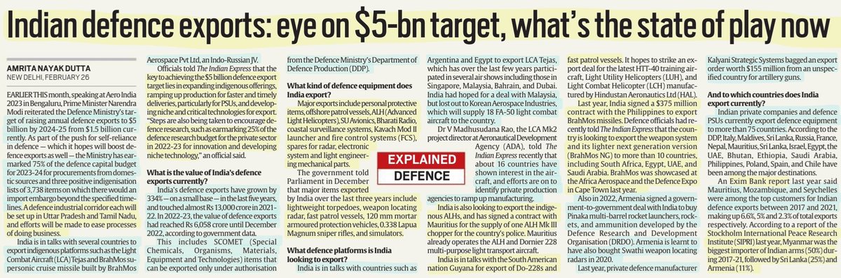 imRavikantYadav's tweet photo. *Indian #Defence exports: Eye on $5bn target,What's thestate of play now
*#Agniveer in National interest:Delhi #highcourt
*Indian Institute of #Astrophysics develops low cost #StarSensor
*1st #semiconductor Fab will b declared in few weeks
#UPSC2023 #UPSC
Source: IE & TH https://t.co/4p1m1VkBMW