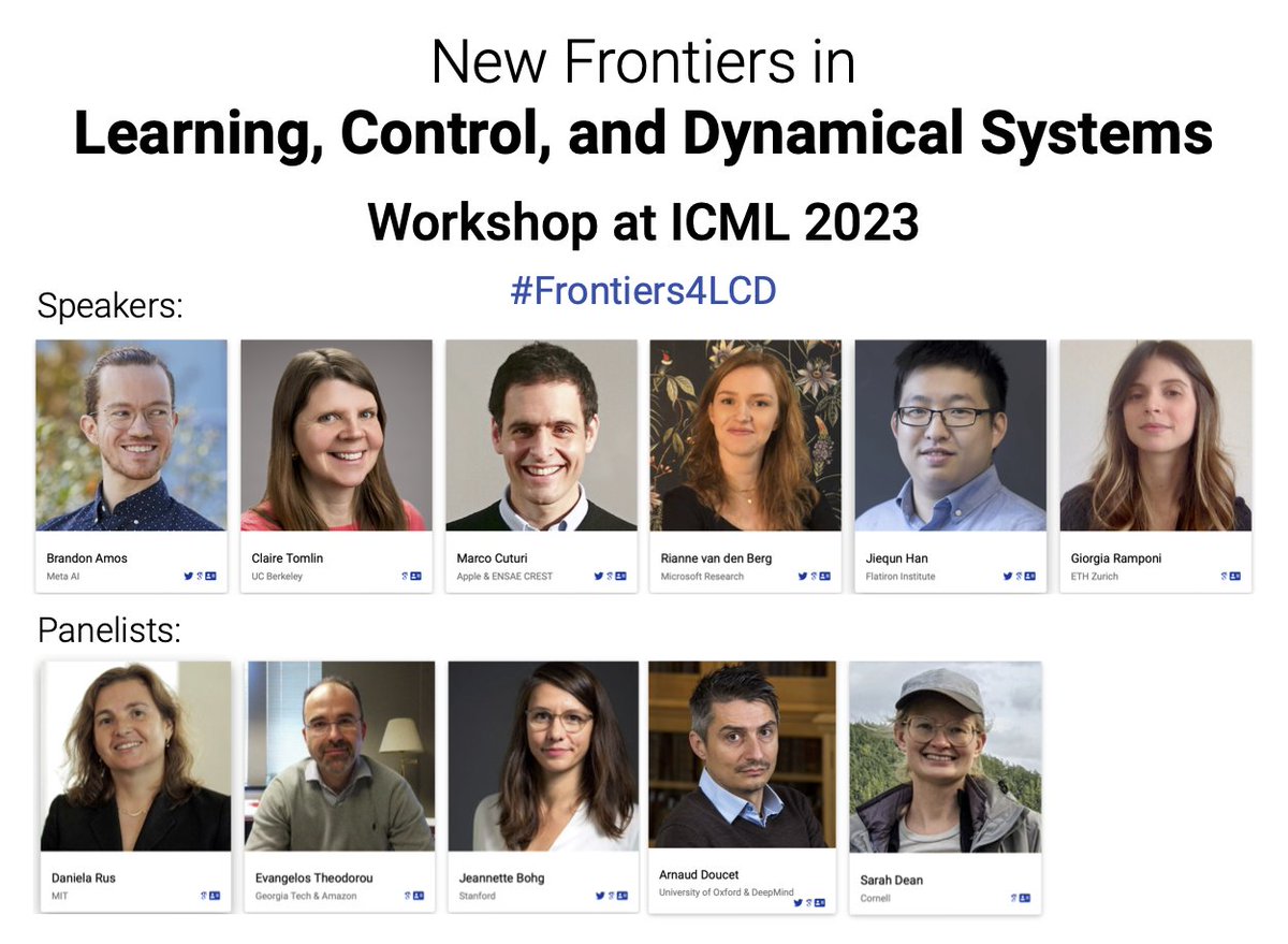 Our workshop on 'New Frontiers in Learning, Control, and Dynamical Systems' will take place at #ICML2023. Aim: to unravel mutual relationships across these disciplines and shed light on recent parallel developments!

Stay tuned for updates!
frontiers4lcd.github.io