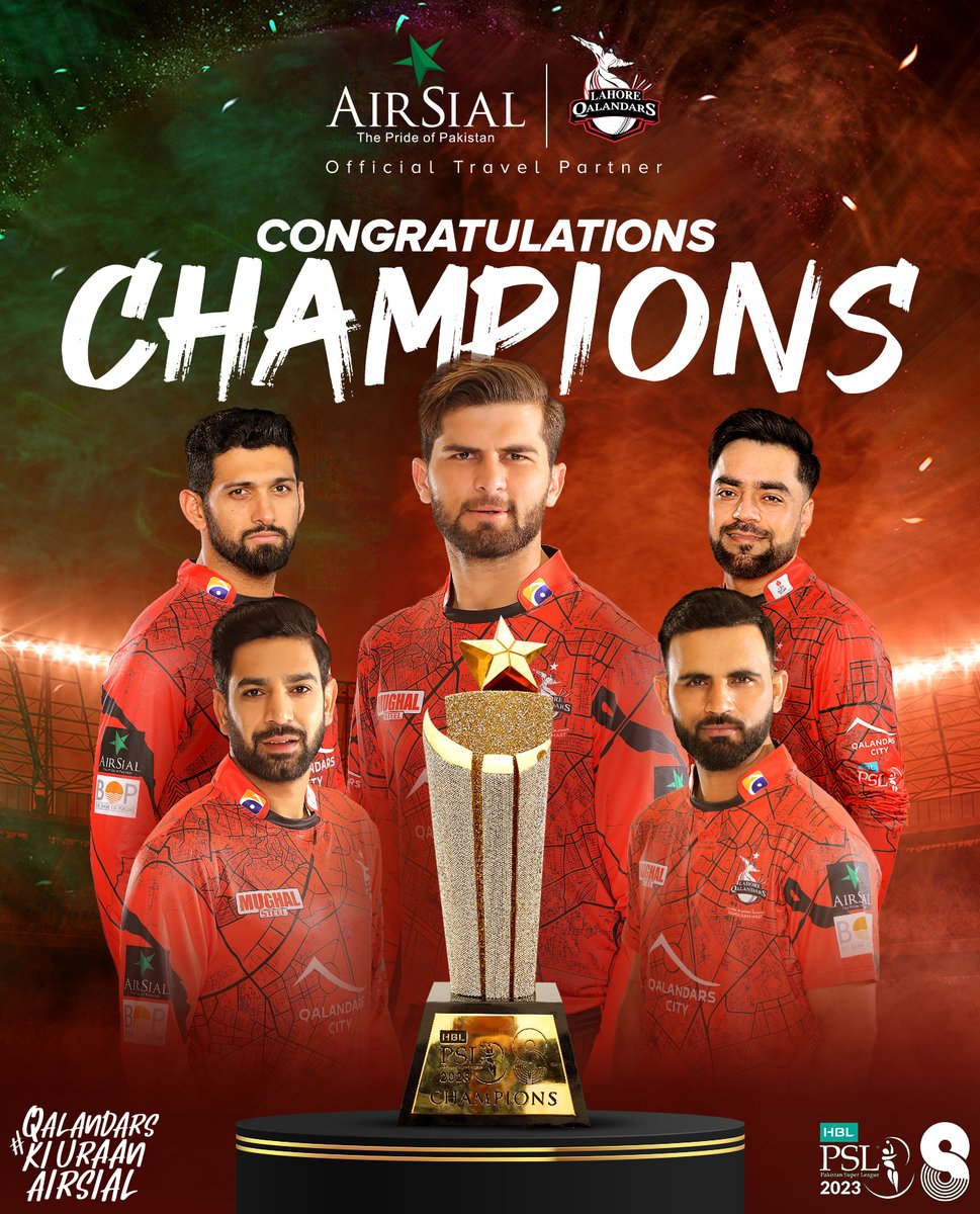 What a game of cricket, congratulations to the Champions of #HBLPSL8 #LahoreQalandars for holding their nerve till the end!
Well played Multan Sultans 👍
#AirSial - Official Travel Partner of @lahoreqalandars 
#QalandarsKiUraanAirSial #PakistansMostHospitableAirline #LQvMS