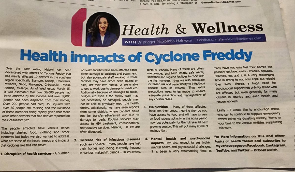 Cyclone Freddy has had devastating impact on both Malawi and Mozambique - in today's article published in Malawi News we explore some of the anticipated health consequences when natural disasters like this occur #CycloneFreddy #healthemergency #MalawiCycloneFreddy