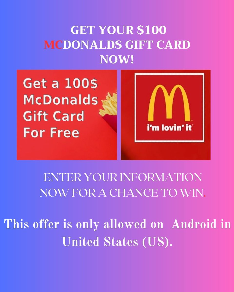 If you want to participant on this now.
Enter your information now for a chance to win.
# Get Your $100 McDonalds Gift Card Now! #gift
Follow me❤️
Retweet🧡
Like💛
Enter this Link: brizy.cloud/projects/15964…

#Tulsa #YoutubeCorrupt #C U Next Tuesday #Impeach Biden #Spotify