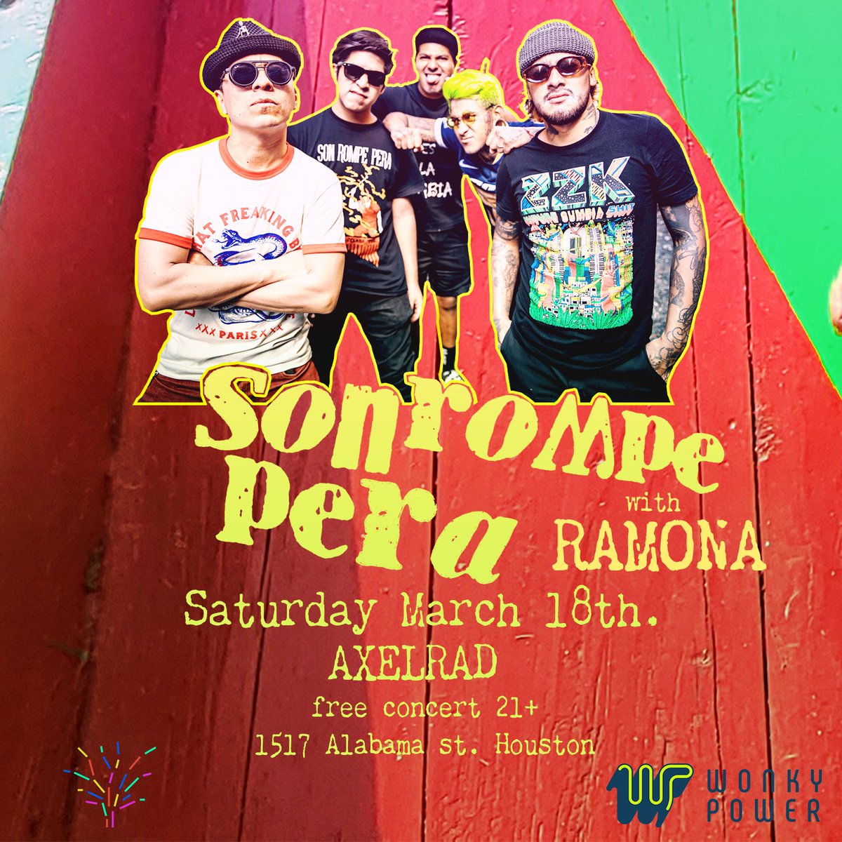 wonkypower's tweet photo. Cumbia is the new punk!! Nos vemos esta noche para el show de @sonrompepera (Mexico City) 8pm Gratis en @axelradhouston opening act @RamonaMusica 
#Houston #Cumbia #NochedeCumbia #WonkyPower #Axelrad https://t.co/EmQePaggYE
